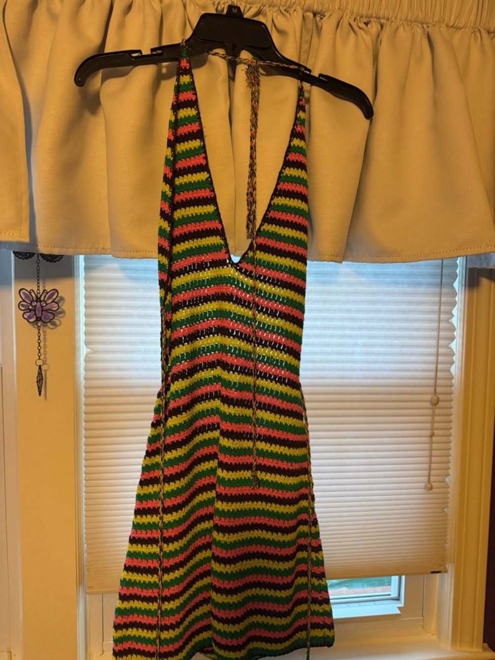 Frame Denim Striped Crochet Halter Mini Dress in Green, Pink, Black, Yellow